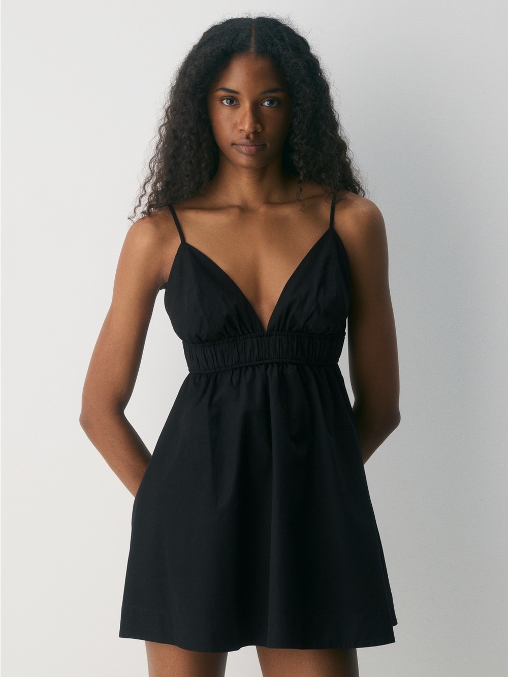 Babaton Black Poplin Spaghetti-Strap Mini Dress